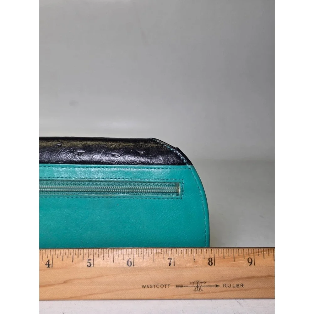 Rogue Women's Wallet Black Teal Leather RFID Shielded Small Wristlet Clutch Zip